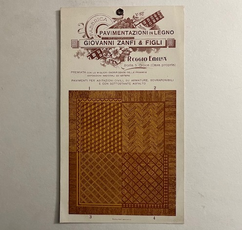 Pavimentazione in legno Giovanni Zanfi & Figli, Reggio Emilia (Cartoncino pubblicitario)